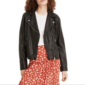 Madwell Women's Washed Leather Motorcycle Jacket XL E0488 Black